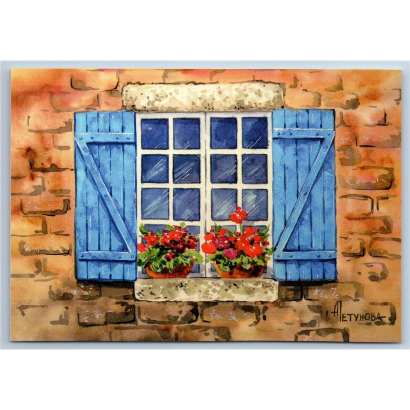 VILLAGE WINDOW to the Garden Peasant Flowers New Unposted Postcard