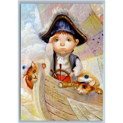 Pretty Little Boy captain of the ship Cat by Olkhovskaya Russian Modern Postcard