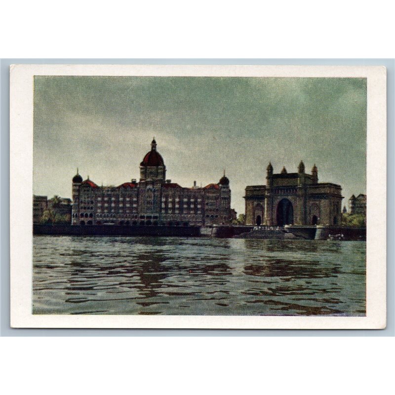 1958 INDIA Bombay Hotel Taj Mahal Gate Seascape Real Photo Soviet USSR Postcard