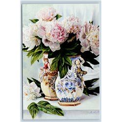 PEONIES Flowers in Beauty Porcelain Vases Date Tender New Unposted Postcard