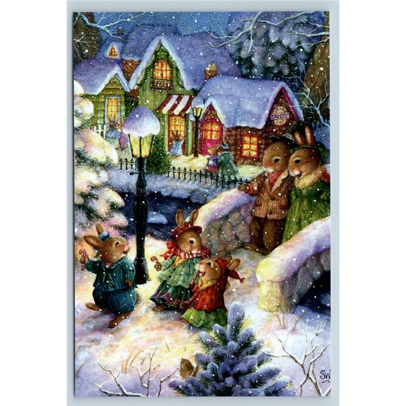 HOLLY POND HILL CHRISTMAS EVE Bridge Tree Family by SUSAN WHEELER New Postcard