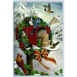 CHRISTMAS WREATH Hung On Mailbox Bird Eve by SUSAN WHEELER New Unposted Postcard