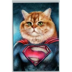 CAT as SUPEMAN Supercat Avenger Hero Marvel's Motives ART New Unposted Postcard