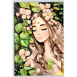 PRETTY YOUNG GIRL with Long Hair Tree in Blossom Woman New Unposted Postcard