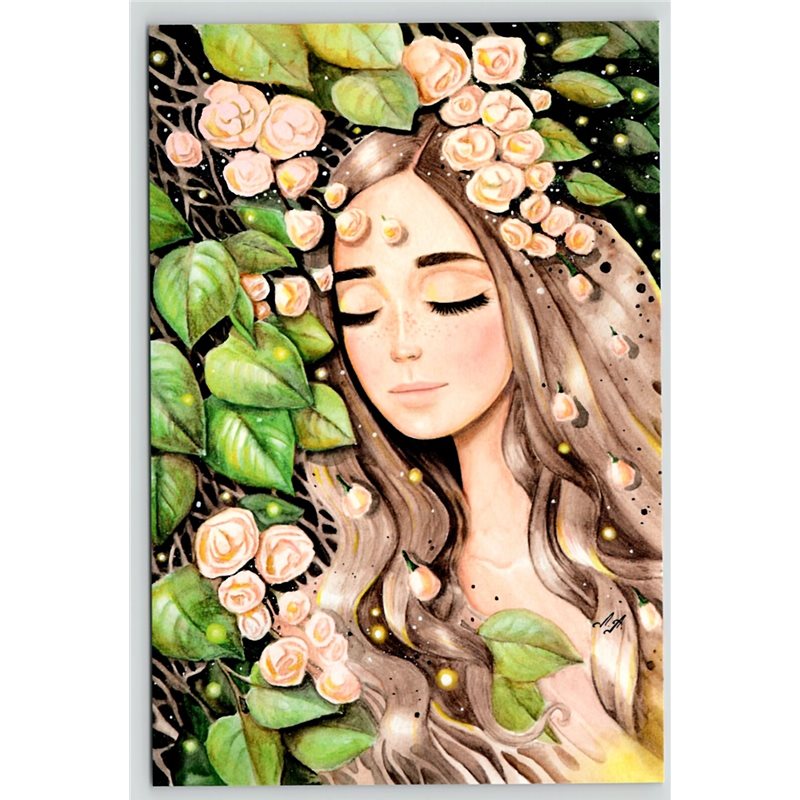 PRETTY YOUNG GIRL with Long Hair Tree in Blossom Woman New Unposted Postcard