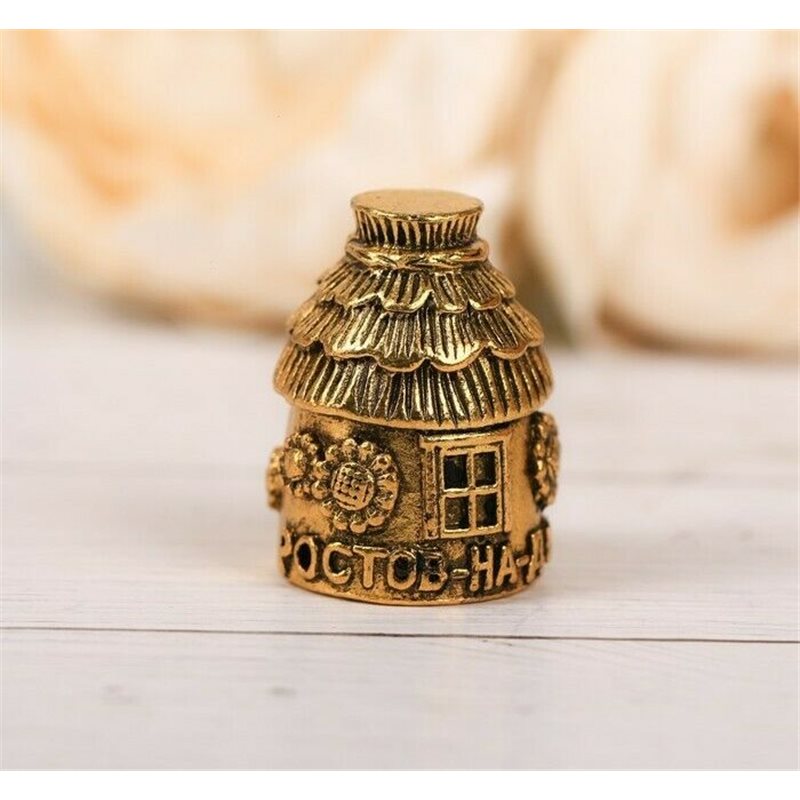 Thimble VILLAGE HUT HOUSE Gold Tone Solid Brass Metal Russian Collection