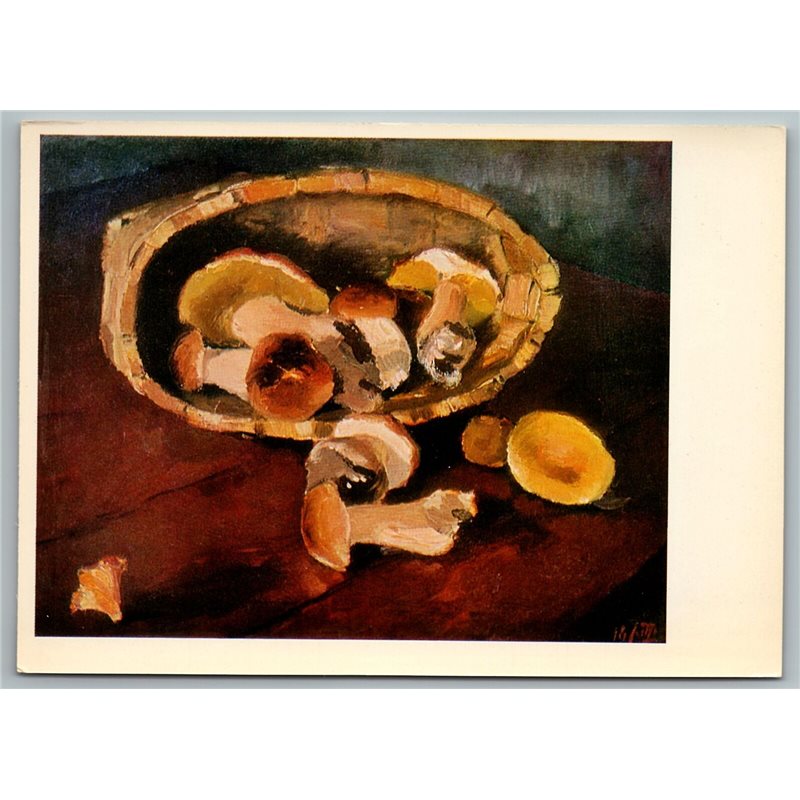 1970s BASKET of MUSHROOMS Still Life by Gaponenko Soviet USSR Postcard