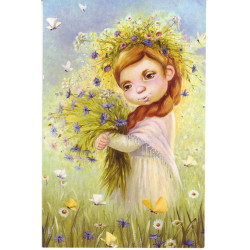 Little Girl Bouquet of cornflowers Field by Olkhovskaya Russian Modern Postcard