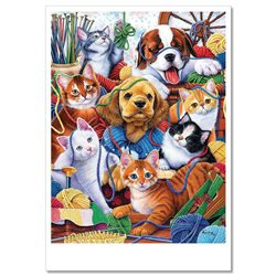 FUNNY CATs and DOGs Sewing yarn Comic by Jenny Newland MODERN Postcard