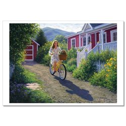 Little GIRL riding bicycle Dog Cottage by Robert Duncan Russian Modern Postcard