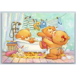 TEDDY BEARS in Bathroom Funny swimming Toys Cute Love Russian New Postcard