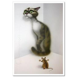 Scared CAT and brave Mouse Funny Comic Fantasy ART Russian Modern Postcard