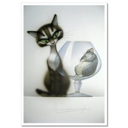 CAT and Mouse in Wine Glass Funny Comic Fantasy ART Russian Modern Postcard