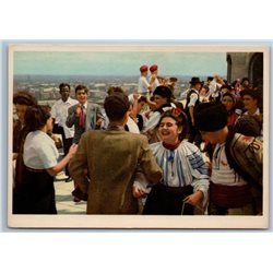 1950s FRIENDSHIP of PEOPLES socialist youth fest PATRIOTIC Rare Vintage Postcard