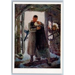 1958 WWII MEETING A SOLDIER WITH HIS MOTHER Ppsh Military Soviet USSR Postcard