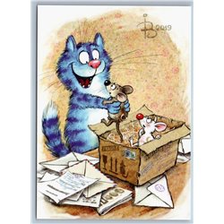 CAT received MOUSE Mice in Postal Package Humor by Zeniuk New Unposted Postcard