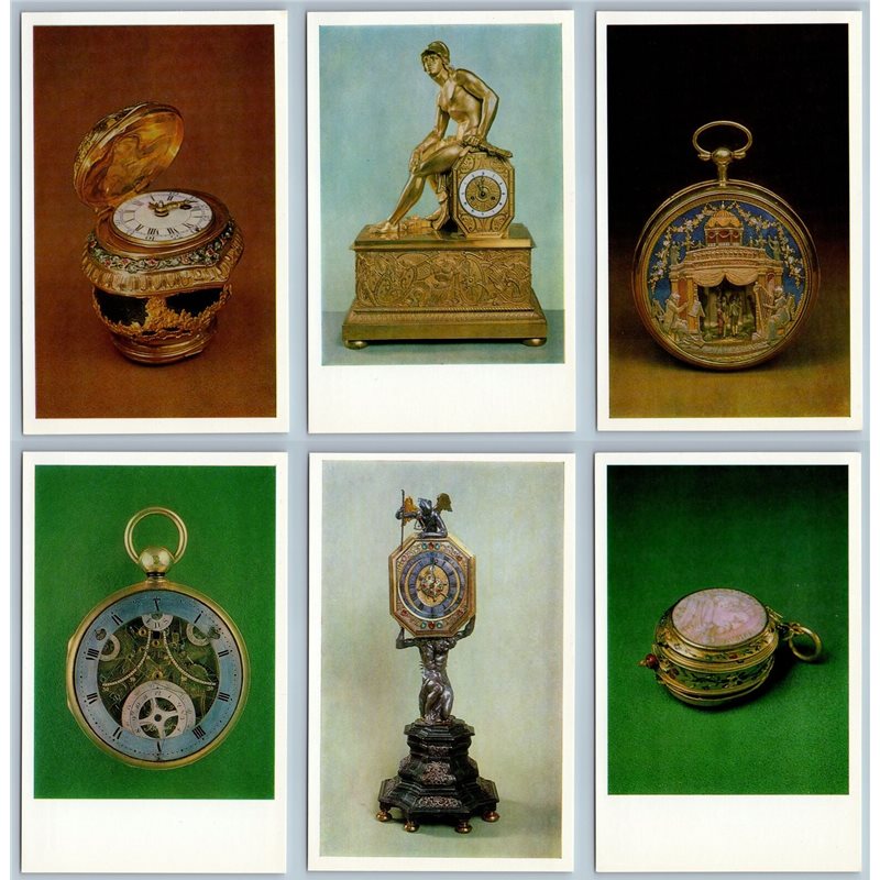 1987 ANTIQUE CLOCKS and WATCHES Skeleton Museum Kremlin RARE Set 16 Postcards