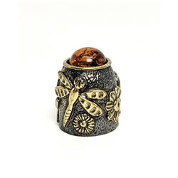 Thimble BUTTERFLY DRAGONFLY with ABMER Flower Solid Brass Metal Russian Souvenir