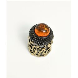 Thimble OPENWORK ART w/ Amber Two Tone Solid Brass Metal Russian Collectible