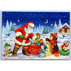 DED MOROZ w/ Forest Animal Bear Squirrel Hare Snow Winter New Unposted Postcard
