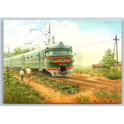 SOVIET suburban electrical TRAIN ER-9 Railroad Rail in Village New Postcard