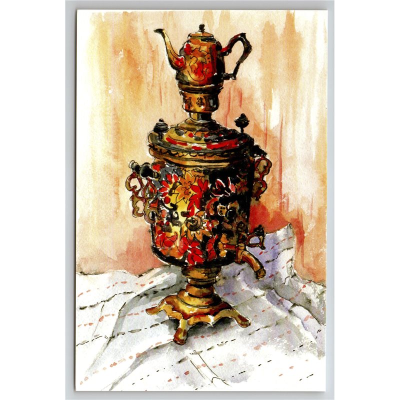 RUSSIAN SAMOVAR and KETTLE Ethnic Style Tea Party by Potapenko New Postcard