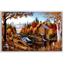 MILL Deer Stream in autumn Forest Landscape Animal by Daehlin New Postcard