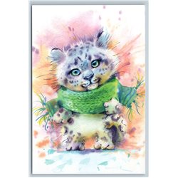 SNOW LEOPARD Irbis in Scarf Cute BIG CAT Wild Animal New Unposted Postcard