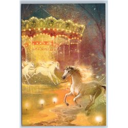 HORSE CAROUSEL in Amusement Park Ride Come to Life Fantasy Russian New Postcard