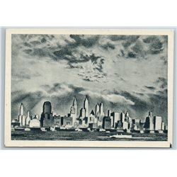1960 NEW-YORK City by Lozowick Louis Litho RARE Soviet USSR Postcard