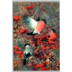 BULLFINCHES in Rowan Tree Birds Berries by Thure Wallner New Unposted Postcard