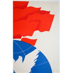 PEACE PROPAGANDA Pigeon Globe ☭ Soviet USSR Original POSTER Labor Day Red Flag