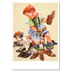 LITTLE BOY shoe polisher and hungry puppy Funny Humor Russian Modern Postcard