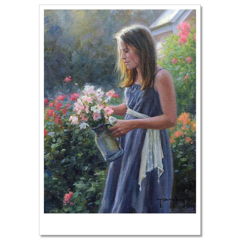 Pretty GIRL in Garden Flowers by Robert Duncan Russian Modern Postcard
