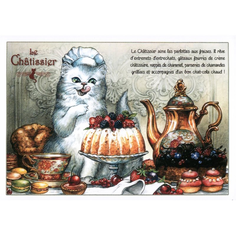 CAT as Confectioner Cook by France Severine Pineaux Russian Modern Postcard