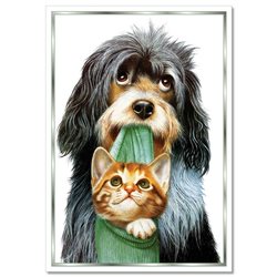 FUNNY Cat in toe and Dog Friends New Modern Russian postcard