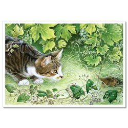 Gray CAT hunts a mouse Mice vineyard by Ivory NEW Russian Postcard