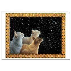 CATS look at the starry sky shooting star by Ivory NEW Russian Postcard