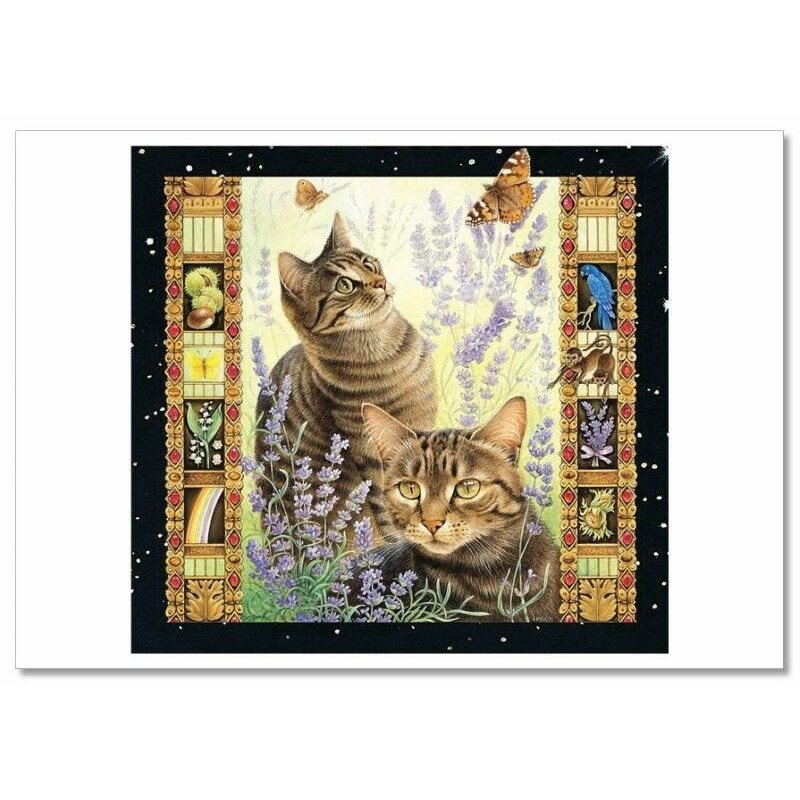 CATS and butterflies Lavender Garden by Ivory NEW Russian Postcard