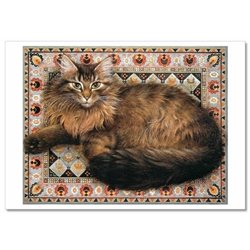 Beautiful Fury CAT on Carpet Pattern Design by Ivory NEW Russian Postcard