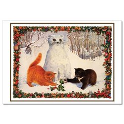 CAT Kittens play on Snow Snowman Christmas by Ivory NEW Russian Postcard