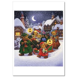 TEDDY BEAR in Sled with Christmas Tree Lamp Eve NEW Russian Postcard