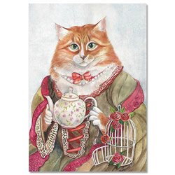 CATS ART ~ CAT Bon-Bon Madame Tea Kettle Russian MODERN Postcard