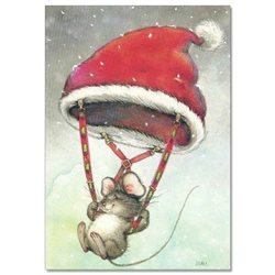 Lisi MARTIN~  Mouse Mice Letter parachute CHRISTMAS Hat New Modern KIDS postcard