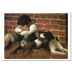 LITTLE BOY thought DOG Friends JIM DALY KIDS ART Modern Postcard