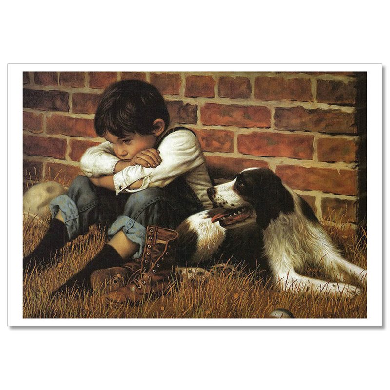 LITTLE BOY thought DOG Friends JIM DALY KIDS ART Modern Postcard