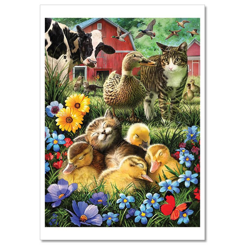 CAT and Kittens Duck ducklings Cow on Farm FUNNY New Unposted Postcard