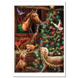 CAT, DOG, Horse Sheep Christmas Tree Farm FUNNY New Unposted Postcard
