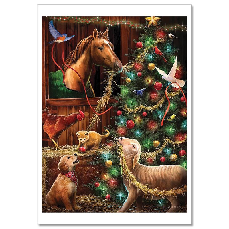 CAT, DOG, Horse Sheep Christmas Tree Farm FUNNY New Unposted Postcard