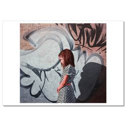 LITTLE GIRL in striped dress Graffiti Wall City New Unposted Postcard